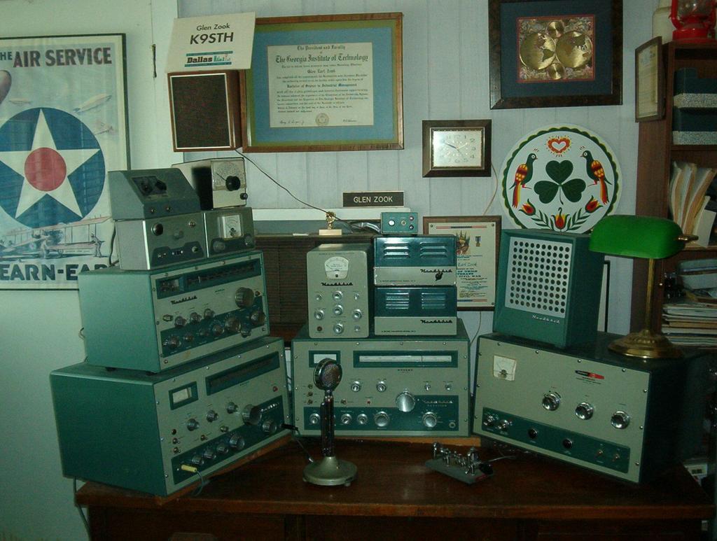 Heath original twins position Bottom row, left to right: Heath TX-1 Apache transmitter; Heath RX-1 Mohawk receiver; Heath HA-10 Warrior linear amplifier.