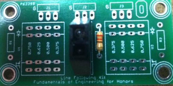 4. Place the 180 Ohm resistor on the top side of the board next to the analog optosensor.