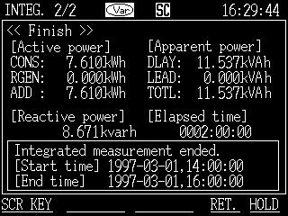 First integration value display screen This shows the active / reactive / apparent power