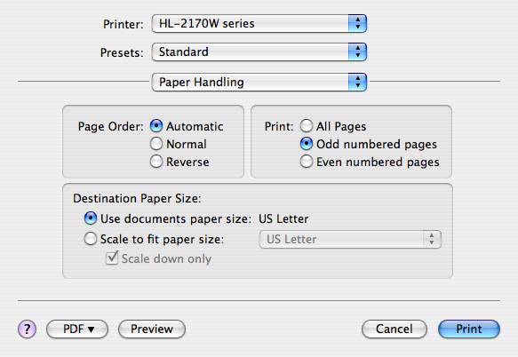 Driver şi programe software Duplex Printing (Imprimare duplex) 3 Duplex manual (pentru Mac OS X 10.3 sau ulterior) Selectare Paper Handling (Manipulare hârtie).