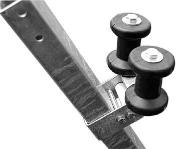 9. Assemble Bow Stop Attach 4 inch spool rollers to the bow stop using two hex head bolts, 5 x 1/2, two flat steel washers and two 1/2 nyloc nuts.