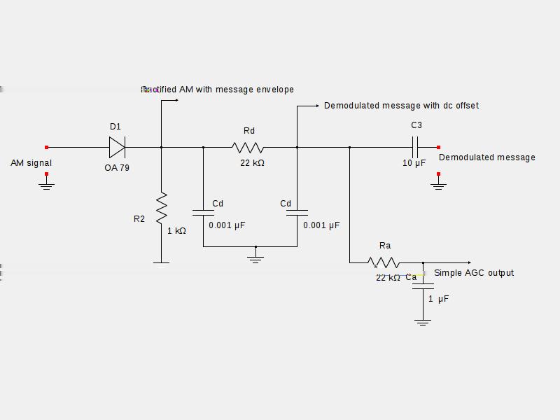 23 Figure 4.1: Detector circuit with Simple AGC Procedure 1. Connect the diode to the output of AM signal(see Figure. 4.2) as in the circuit diagram Fig. 4.1. 2.