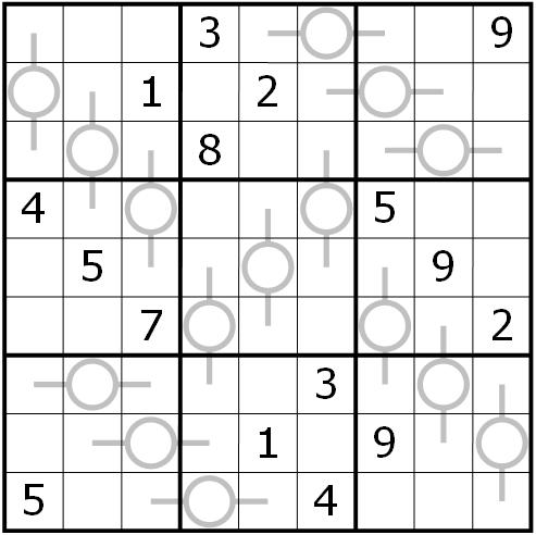10. Sudoku Plus Minus (Richard Stolk) The digit in a circle on a vertical line is the sum of digits above and
