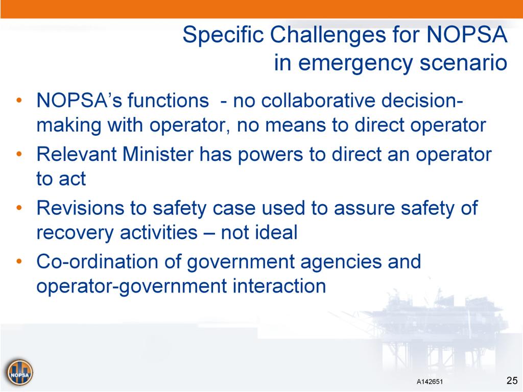 NOPSA s currently legislated functions do not provide for collaborative decision-making of any sort with an operator, or any means to direct an operator to follow any particular course of action