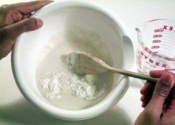 Glue Paper Maché Glue You will need: 1 heaped dessert spoon of corn flour Water A mixing bowl or pot A kettle What to do: 1. Boil one litre of water. 2.