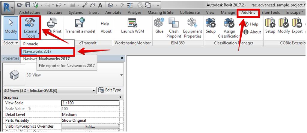 In Revit, click Add-Ins External Tools Autodesk Navisworks. Use the free NWC Export Utility to export your Revit model to an NWC file version. Download the free utility here https://www.autodesk.
