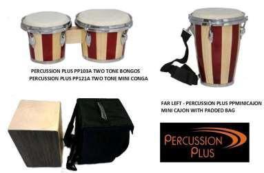 PERCUSSION PLUS MINI CAJONS AND WOODEN BONGOS (NATURAL WOOD COLOUR) PP121A Percussion Plus Mini 2 Tone Wood Conga, Scaled Down Size Tiny Conga with Two Tone, Natural Wood Appearance $59.
