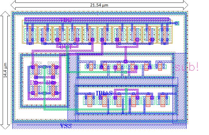 3.4.3 OTA Layout The OTA core layout was completed by Tan Yang. The layout is presented in figure 3.28, and area for this layout is 310 µm 2.