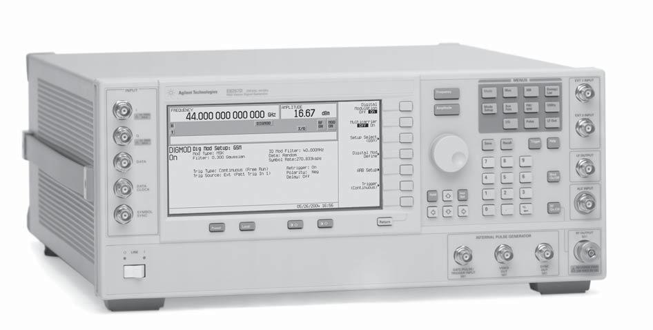Agilent E8267D PSG Vector Signal Generator Data Sheet The Agilent E8267D is a fully synthesized signal generator with high output power, low phase noise, and I/Q modulation capability.