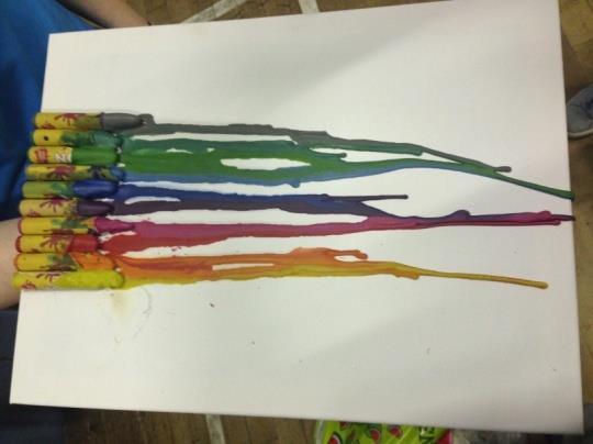 Crayon Pictures You will need: Canvas frame Wax crayons Glue gun Heat gun or hairdryer 1. Glue wax crayons onto the top of the canvas using a glue gun.