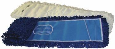 Electromagnetically-charged microfi ber loops deep clean large areas. Use with standard dust mop hardware. Launderable through 200+ washings. White Blue Size lbs.