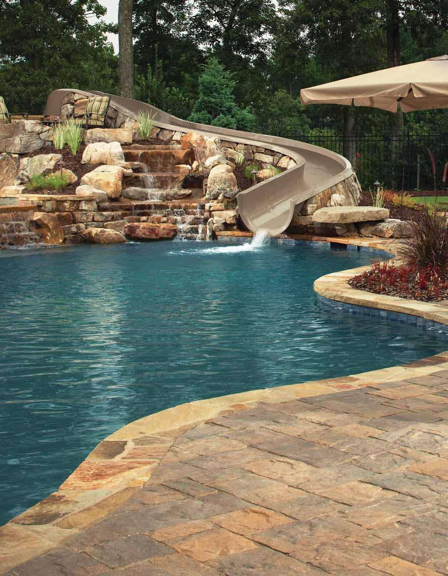 Pool Decks A Belgard pool deck is perfect for cannon ball season. MEGA-LAFITT Mega-Lafitt features the most natural-looking texture available in a modular paver.