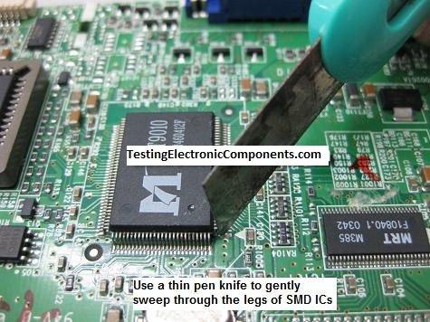 There is not much different in identifying problems in the SMD board compare to the normal boards that have bigger components in it. Just use a magnifier glass and begin to see on all components.