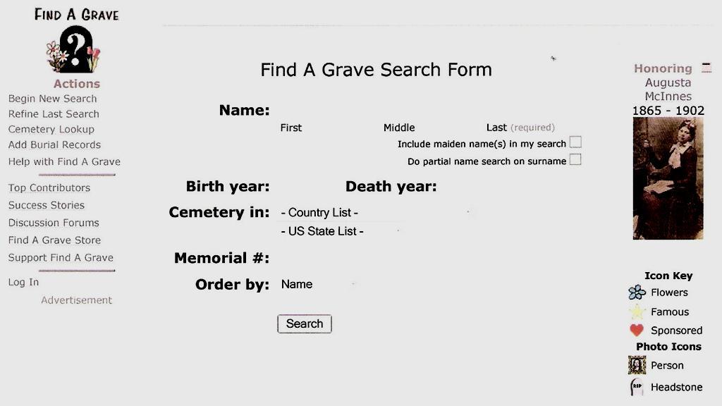 CLICK ON FIND GRAVES ON RIGHT TAKES YOU TO SEARCH ENGINE