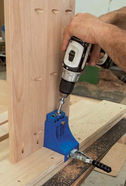 Remove the face clamp and slide the right-angle jig to the opposite end. Clamp and drive the screws that were located in front of the right-angle jig.