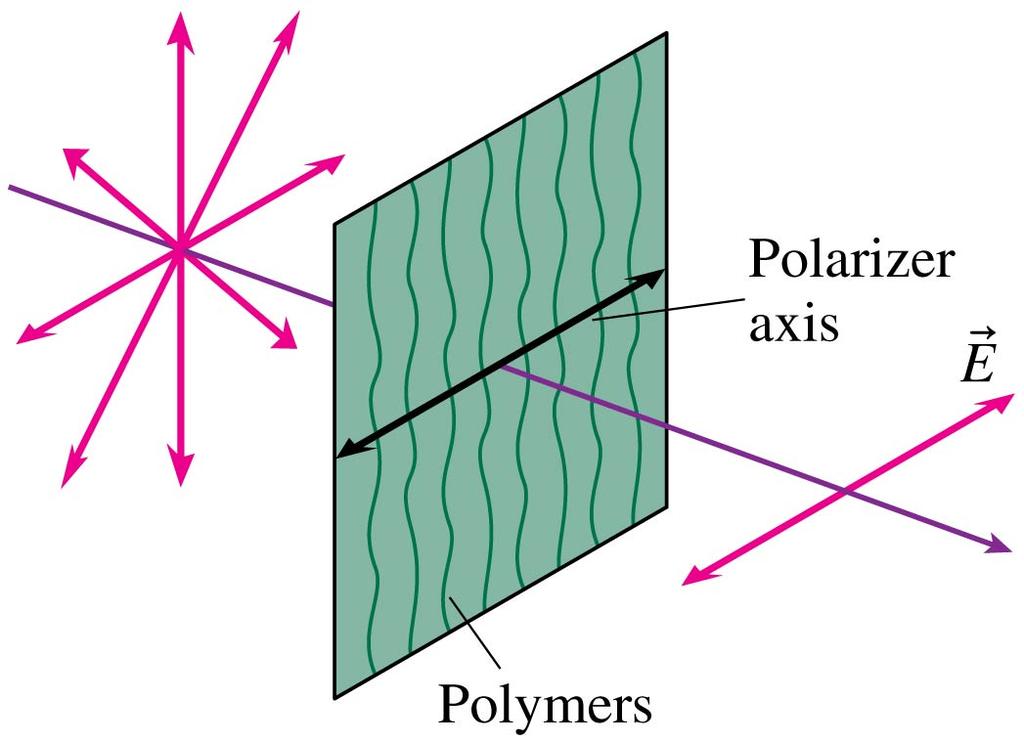 Polarizers and Changing Polarization As light enters a polarizing filter, the component of the electric field oscillating parallel to the polymers drives electrons up and down the molecules,