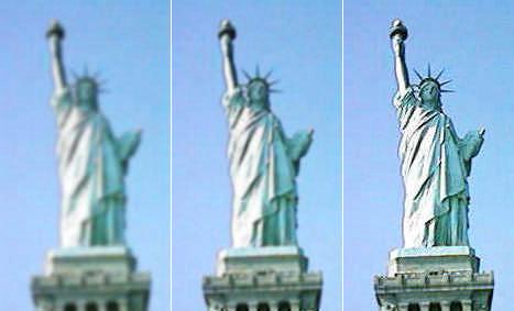 Comparison of Visual Acuity (Statue of Liberty viewed at a distance of 3 km) 3 mm diameter pupil normal vision 3 mm diameter