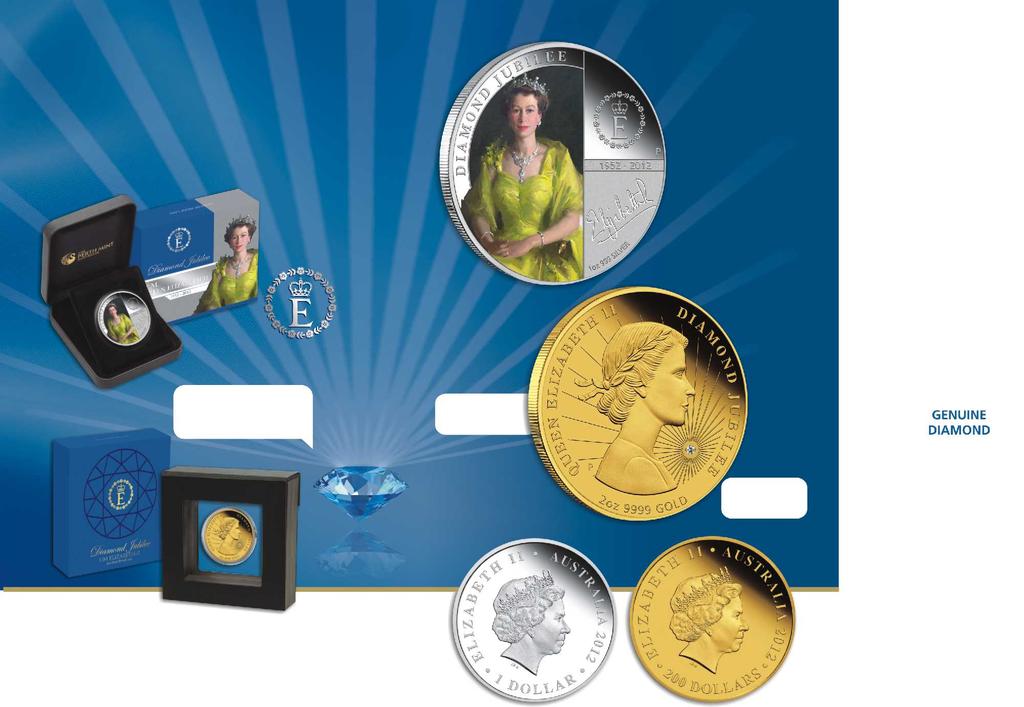 Her Majesty Queen Elizabeth II Diamond Jubilee 2012 Gold and Silver Proof Coins Diamonds are forever be part of the worldwide Jubilee celebrations.