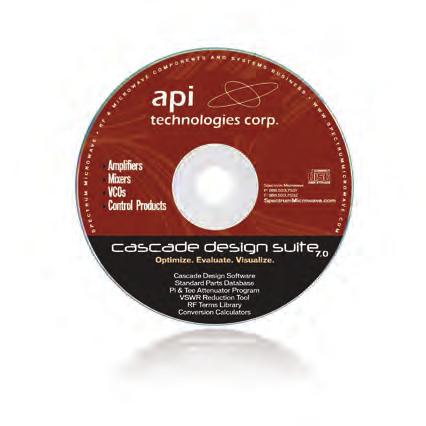 Cascade Design Suite With over 750 datasheets on API Technologies Amplifiers, Mixers, Oscillators & Control Products, this CD also offers the industry s best manufacturer s cross reference.