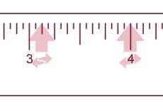 Slide / Move the pink arrows to two locations on the ruler. Then hit the large blue arrow for the distance between the arrows to be measured.