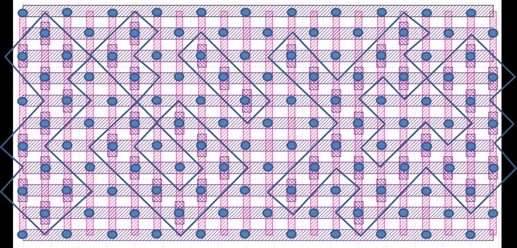 The selection pattern layout overlaid on a portion of the block layout is shown below in Figure 4. In this region, the selected cuts tended to fall along diagonal shapes.