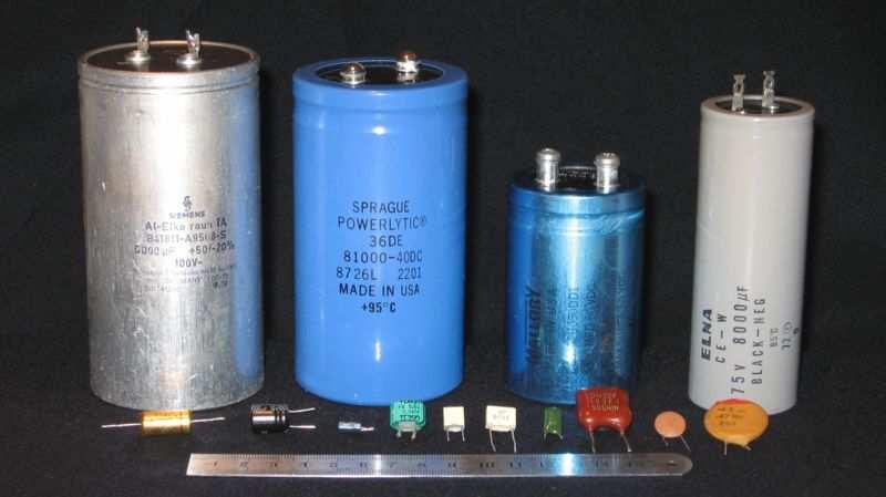 The lower part shows various capacitors with high values of capacitances.