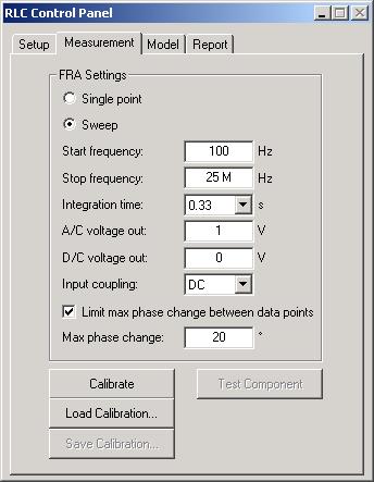 Figure 7. The Measurement tab Modeling Tab The modeling tab is used to create a theoretical model out of the circuit that was measured. You can choose the component type and the data set to model.