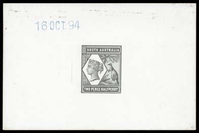 Prestige Philately - Auction No 168 Page: 12 303 P A- Lot 303 1894 Tannenberg 2½d die proof in black on glazed card (92x61mm) with datestamp '16OCT94' in blue at upper-left, a couple of minor