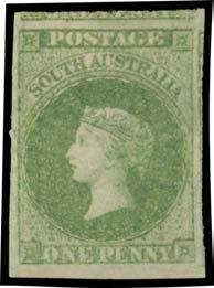 Prestige Philately - Auction No 168 Page: 6 279 W A+ Lot 279 1860-69 Second Roulettes 1d bright yellow-green SG 19, an enormous example cut