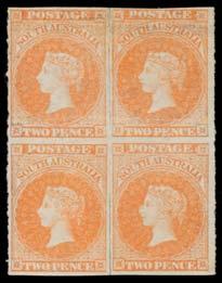 [The illustration is above Lot 281] 500 281 W A Lot 281 1860-69 Second Roulettes 2d bright vermilion SG 26 block of 4, the horizontal