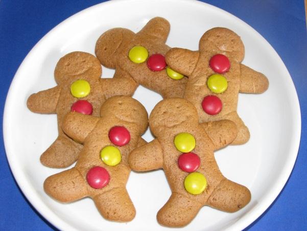 Christmas Ginger Bread Cookies Green and red smarties to decorate Ginger bread cookie cutter 125g softened butter ½ cup brown sugar ½ cup golden syrup 1 egg, separated 2 ½ cups plain flour 1 tbs.