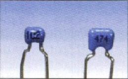 Monolithic These non-polarised capacitors have small size for their capacitance value. They are labelled similarly to polyester caps. Size ranges from 0.001mF to 1.0 mf.