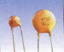 Ceramic Non-polarised capacitors with low values of capacitance, typically 1pF to 0.1mF. Typically 50V rated but higher available (3kV).