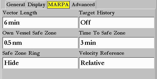 GMR 20/40 OPERATION > THE RADAR ADJUSTMENT MENU MARPA Setup Menu To change a MARPA field option: 1.