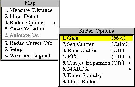 Radar Options available on the Map page.