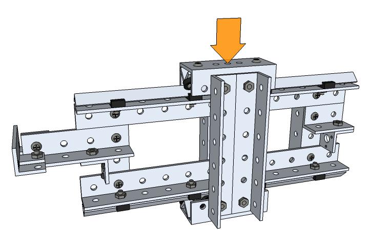 020-X-axis-assembly Stand the axis upright on a flat surface, tightened bearing down. Loosen the pair of nuts holding front angle-6 to the top bearing of the stage.