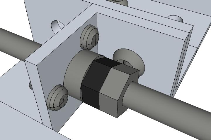 031-X-axis-alignment Add the plastic nut to the rod and turn it until flush with the bearing. One side of the plastic nut has a visible indentation - orient it away from the bearing.