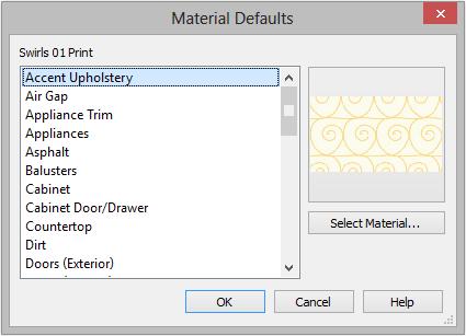 Using the Materials Panel Select Materials and click the Edit button to open the Material Defaults dialog.