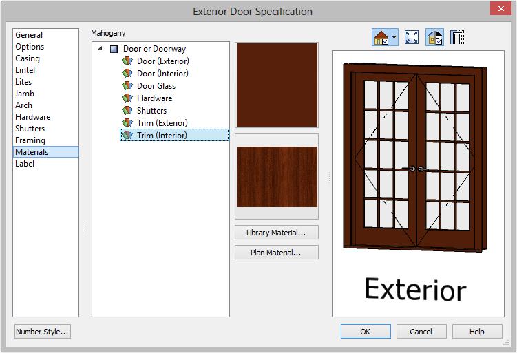 Home Designer Pro 2015 User s Guide 3. Select one of the door s components from the list on the left. Click on the name of a material component in the tree list to select it.