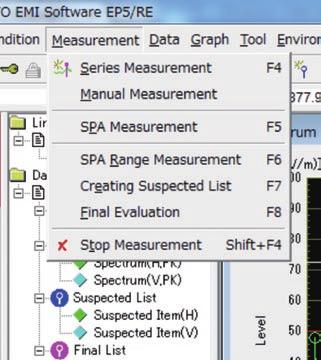 SPA Range Measurement : Executes spectrum range measurement using a spectrum analyzer. Creating Suspected List : Creates a suspected list automatically from the results of spectrum range measurement.
