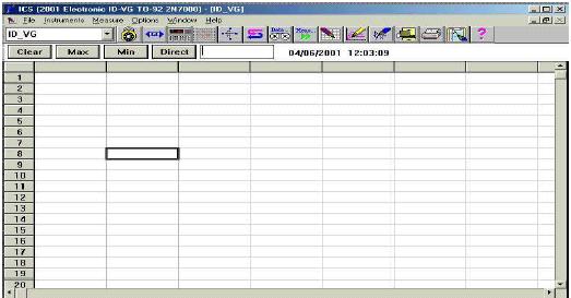 Figure 2.3.2.2 shows the Project File of the IV Characterization experiment upon opening. A Data Sheet View will be displayed.