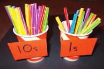 Ask children to work in pairs to represent 3-digit numbers using these objects. 2-digit addition using straws.
