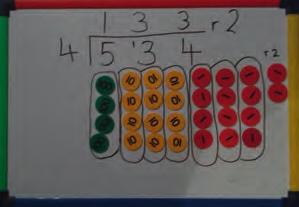 On the board, write 432 2 (=216) Show how to solve this using place value counters to group into 2s. Teacher to model then children to follow.
