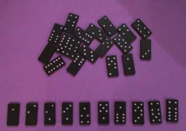 Show me the domino that has the smallest number of spots. Show me the domino that has the largest number of spots.