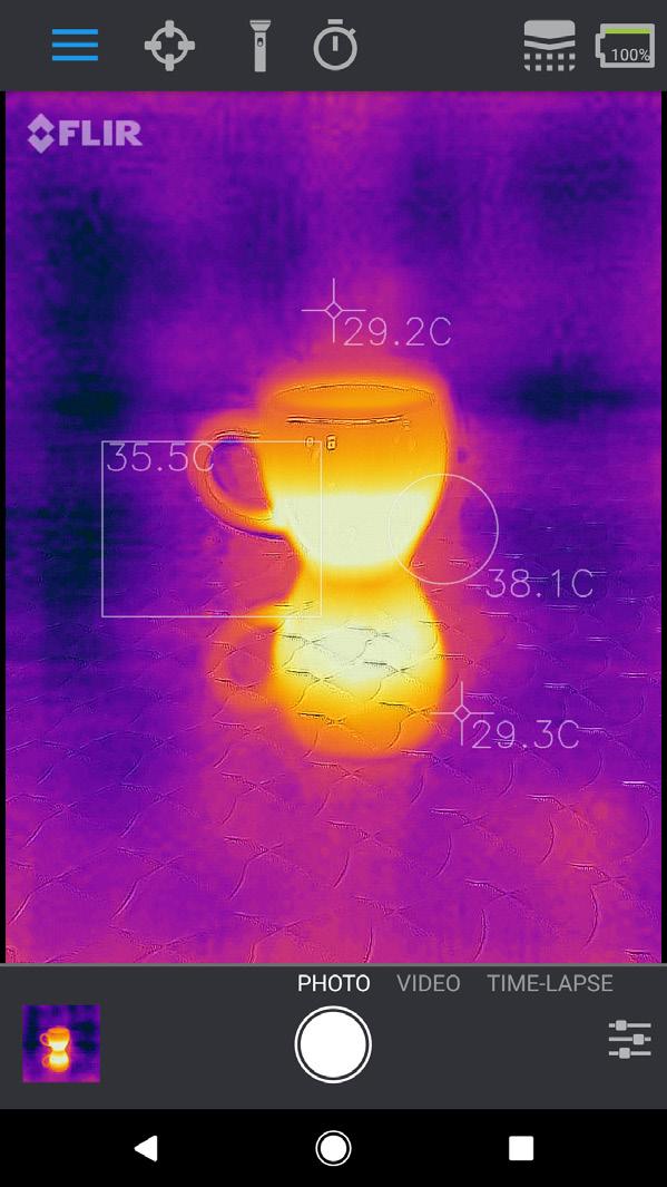 SPOT METERS AND REGIONS OF INTEREST (ROI) When using spot meters and regions of interest, the FLIR ONE Pro will display temperature estimates (in degrees C or F) on the image.