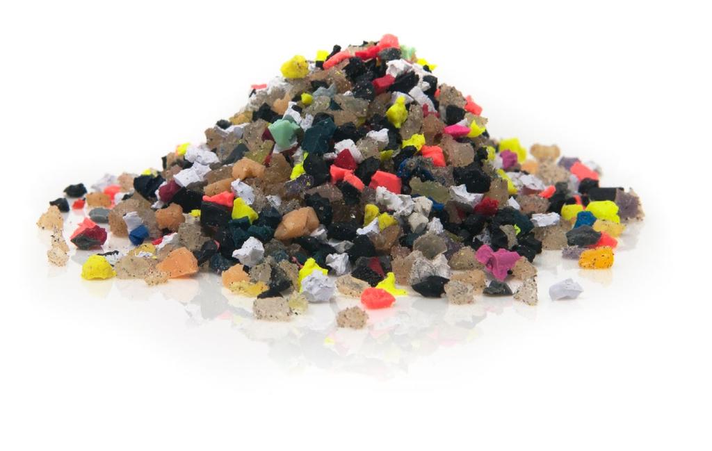 MATERIAL TYPE: RUBBER RUBBER GRANULATE Cured rubber outsoles and flashings processed to