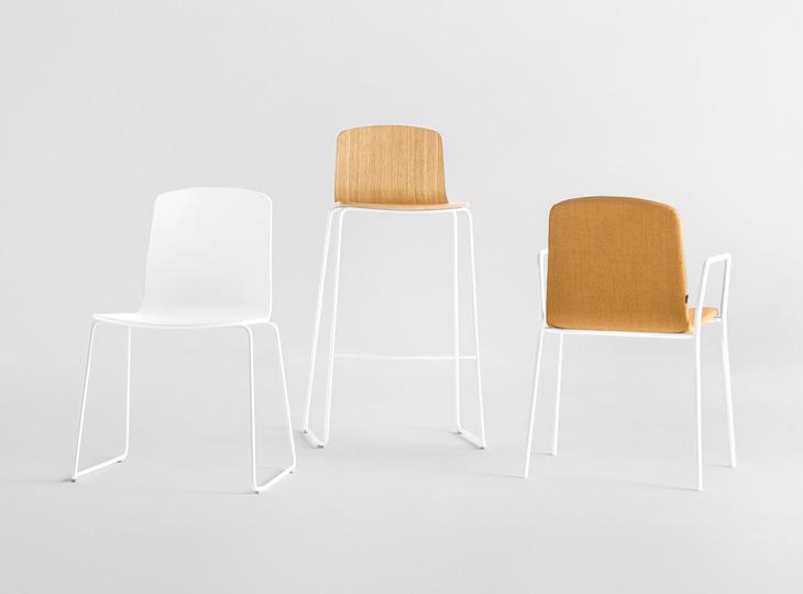 ANN is a wide and versatile collection of chairs, armchairs,stools and benches with a neutral design that is both amiable and welcoming through the use of the wood and upholstery.