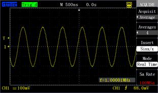 Shortcoming: Loud noise is displayed at the mode. Average value: The oscilloscope acquires a plurality of waveforms and displays the final waveforms after averaging the waveforms.