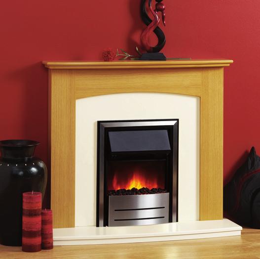 Poppy Electric Surround: Poppy Electric in Light Oak Finish Hearth and Back: Curved Hearth in Vanilla