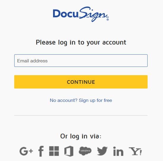 7. If you are not logged in, enter your credentials when DocuSign asks you for them. You must enable pop-ups for DocuSign to prompt you to log in.
